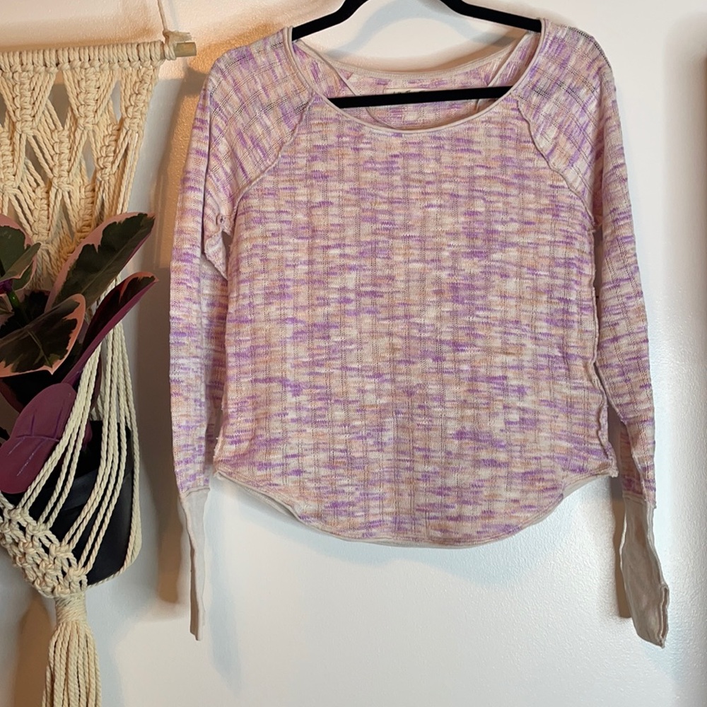 Free People Spaced Out melange knit shirt top sweater lightweight pink purple